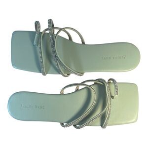 AZAELA WANG Light Green Rhinestone Strapy Square Toe Flat Sandals SZ 8 NWOT